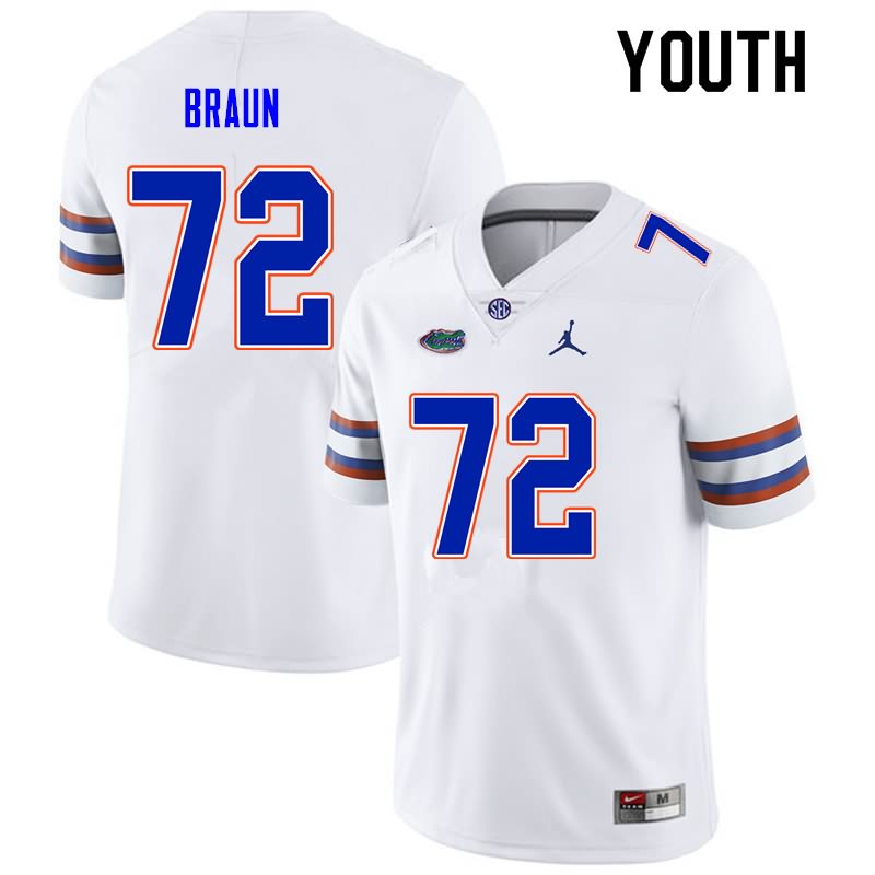 NCAA Florida Gators Josh Braun Youth #72 Nike White Stitched Authentic College Football Jersey PKO4364VB